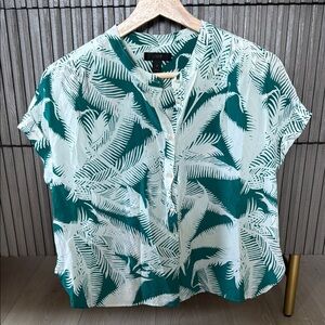 J. Crew 100% Silk Green Leaf Print Blouse